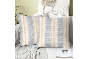 Dremisland Lot de 2 Taie d'oreiller Extérieure Imperméable Bleu et Jaune Rayures Housses de Coussin Boho Taie Coussin Canapé Decoration pour Terrasse Jardin Salon Chambre,45x45cm