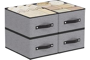YheenLf 4 Pièces Boîte de Rangement, Paniers de Rangement Pliables, Avec 2 Poignée, Boite Rangement Tissu, Caisse de Rangement, pour Vêtements, Gris, 33×23×14cm