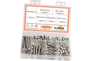 huruirui M6 Muttern und Schrauben-304 Edelstahl Schrauben und Muttern Set - Rostfrei, Komplettes Sortiment an Hex Bolzen Set für langlebig und perfekt für den Einsatz im Innen- und Außenbereich 80PCS