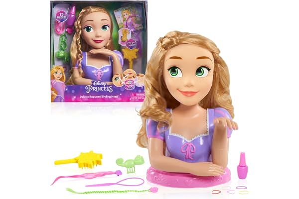 Just Play Tête à coiffer de Luxe Rapunzel, 13 Accessoires, Jouets pour Enfants de 3 Ans et Plus