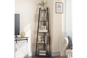 YITAHOME Estantería de estilo industrial con 5 niveles, estantería esquinera moderna e independiente, estante abierto para sala de estar, pasillo, oficina en casa, estante rústico, negro para libros