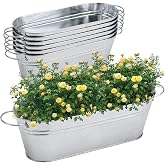 BestAlice Galvanized Planters for Outdoor Plants Galvanized Oval Planters with Handles Metal Bucket Flower Pot for Indoor Outdoor 6 Pack