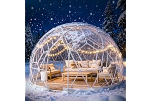 Yorkgargen 2.9 x 1.8m Gewächshaus Gartenkuppel Igloo,Gartenkuppel TPU Blasenzelt für 2-4 per,Gartenblasenzelt mit 2 Lichterketten, Durchsichtiges Kuppelzelt für Hinterhof,Party,Weihnachten,Hochzeiten