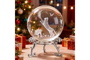 ZEERSHEE Kristallkugel mit Ständer, 60 mm, lasergravierte Katzenkugel, 3D-Glasornament und Briefbeschwerer, Geschenke für Katzenliebhaber