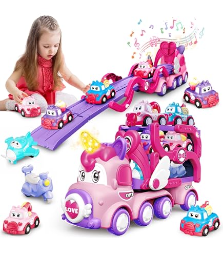 Jouets De Voiture à Tirer Pour Fille 1-2 Ans - Set Avec Projecteurs Licornes, Couleurs Vives, Sécurité Bords Ronds
