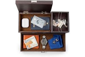 HOUNDSBAY Captain Dresser & Nightstand Valet Organizer Storage Box with Catchall and Charging Station (Brown)