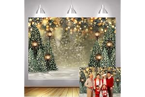 TENCOW Toile de Fond Verte pour Sapin de Noël et Flocon de Neige - Scène de Neige à Paillettes - Fond de Photographie Bokeh - Anniversaire - Fête prénatale - Bannière Photo -2,1x1.5m