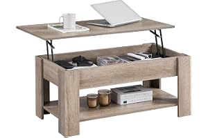Yaheetech Soffbord höj- och sänkbart vardagsrumsbord med förvaringsfack soffbord sidobord tebord av trä