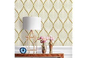 ICYEHAO Samoprzylepna tapeta, biała, złota, 44,5 x 500 cm, tapeta w paski, złota, geometryczna, folia samoprzylepna w stylu retro, folia do mebli, samoprzylepna, do łazienki, salonu, sypialni, kuchni