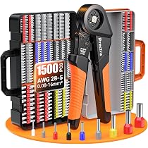 Preciva Ferrule Crimping Tool Kit – Self-Adjustable Ratchet Crimper AWG 28-5, With Stripper & 1375 Ferrules In Case
