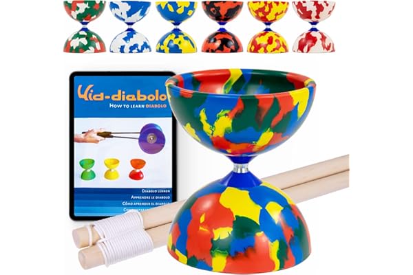 Juggle Dream Jester Diabolo Set - avec Axe Fixe Diabolo, Baguettes en Bois et Vidéo d'apprentissage en Ligne - Jouets de Jonglage (Multicolore)