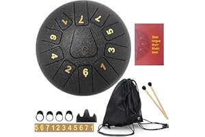BQKOZFIN Tongue Drum 6 Inch 11 Tones Steel Tongue Drum C Major for Meditation Yoga Sound Healing with Drum Beaters Carry Bag Fingercot (Black)