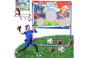 CLEMAS 2-in-1 Football & Soccer Toss Target Game for Kids 8-12, 3-Hole Double-Sided Goal with 2 Inflatable Footballs & 2 Soccer Balls, Outdoor & Indoor Backyard Sports Gift for Kids Boys Girls Teens 6-8 ASIN