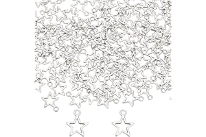 SUNNYCLUE 1 Box 150Pcs Alloy Star Charms Silver Pentagram Charm Bulk Christmas Star Charms Tibetan Mini Stars Charm for Jewellery Making Supplies DIY Craft Necklace Bracelet Earring 14.5x12mm