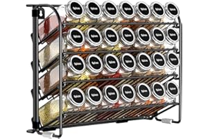 CHARMDI Spice rack，4 Tier Spice Rack Free Standing Spice Rack Organiser without Jars Metal Seasoning Rack for Kitchen, Countertop, Cupboard, Pantry, (Black)