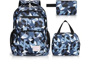 Sarmeley Backpack School Bag Lightweight for Girls Boys, 3 in 1 Book Bag Set Large Capacity, Waterproof Rucksack with Lunch Bag and Pencil Case for Kids Children Students Teenagers, Black