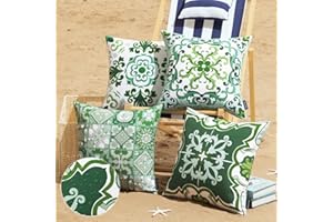 Phantoscope Set of 4 Waterproof Throw Pillow Covers for Outdoor Geometric Decorative Bohemian Farm Outdoor Throw Pillow Cover for Home Patio Furniture Tent