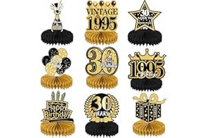 YFJSML Centrotavola Compleanno Set, 9 Pezzi 30 Anni Centrotavola a Nido d'Ape Decorazioni, Nero Oro Centrotavola Compleanno Decorazione, Decorazioni di 30° Compleanno Toppers da Tavolo per Uomini e Donne