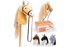 Hoofly® Hobby Horse Pferde – Großes Steckenpferd für Kinder A3 mit Trense & 40 cm Schraubstab | Realistisches & weiches Stockpferd Beige (Haflinger) | Hobby Horsing Pferd in 4 liebevollen Farben