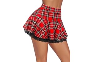 Avidlove Mujer Mini Faldas Sexy Encaje Falda Plisada Verano Sólido Corta Falda Ruffle Plisada Elástica Skater