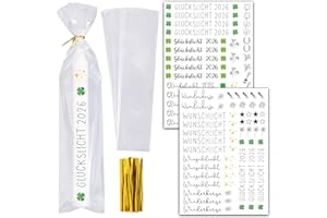 BOOMTOP Kerzen Tattoo Silvester 2026 2Blatt Kerzen Tattoos Aufkleber Glückslicht Wunschlicht Rub On Sticker Neujahr mit 50x Kerzentüten Kleeblatt Hufeisen Sticker Candle Bags Silvester Kerzensticker