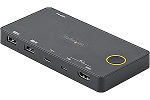 StarTech.com Switch KVM ibrido HDMI + USB-A e USB-C a 2 porte - Monitor singolo HDMI 2.0 4K 60Hz - Switch KVM compatto per desktop/laptop HDMI alimentato da bus USB - Compatibile con TB3 (SV221HUC4K)