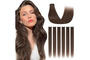 Silk-co Clip in Hair Extensions Real Human Hair Extension Double Weft With Lace Coverd Clip in Silky Straight 100% Natural Very Thin Highlight efffect for Women 6PCS 6Clip 12Inch #02 Dark Brown 33g