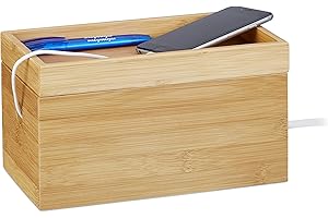 Relaxdays Bambusowy pojemnik na kable, wielofunkcyjny, kompaktowy, uniwersalny, praktyczny, zarządzanie kablami, wys. x szer. x głęb. 14 x 25,5 x 14 cm, naturalny