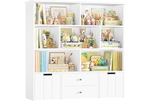 ‎FOREHILL FOREHILL Regał do przechowywania zabawek dla dzieci, regał na książki, organizer na zabawki, regał dla dzieci, 7 otwartych przegródek, 4 szuflady, z kółkami, do przedszkola, pokoju zabaw, biały, 125 x