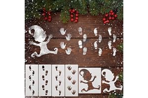 BOOMTOP 6pcs Wichtel Schablonen Weihnachten Wichtel Tür Zubehör Zeichenschablonen Fußabdrücke Handabdrücke Kunststoff Malschablonen zum Malen Weihnachtsschablonen für Wand Böden Fenster Kartenbasteln