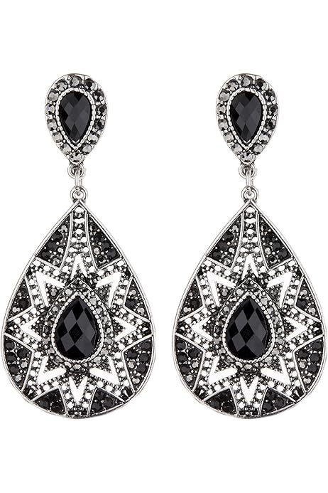 Orecchini Placcati Argento Sterling Con Cristallo Pendente Nero - Foto 8