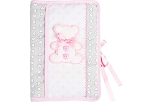 FILET - Cache Livret Sanitaire avec Broderie en Forme d’Ours, Couverture Documents Sanitaires Bebè, Compatible avec Chaier de Santé de l’Enfant Formulaire CERFA no 12593 * 02, Couleur Gris et Rose