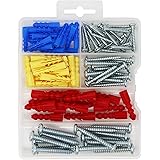T.K.Excellent Plastic Self Drilling Drywall Ribbed Anchors with Screws Assortment Kit,100 Pieces