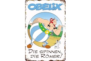 LUCKYLINDE - Retro Blechschild, ASTERIX und OBELIX, französiche kult Comic Serie, Deko Schild, 20 x 30 cm (Obelix & Idefix, Die spinnen die Römer)