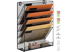 PLSOPPKG Soporte de archivador de pared colgante de 6 niveles para documentos de revista, bandeja de malla A4, organizador de correo, estante de almacenamiento de revistas, organizador de archivos