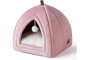 Bedsure Cama Gato Cueva Suave - Casa Gato Mediano Lavable con Cojín Desenfundable y Extraíble, Camas para Perros Pequeños 38x38x38cm, Rosa