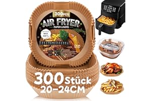 COZOR 300 Stück Backpapier für Heißluftfritteuse,20-24CM Airfryer Backpapier Antihaft Wasserdicht Ölfest Einwegschalen Luftfritteuse Pergamentpapier Liner Kompatibel mit COSORI Philips Cecotec Russell Hobbs