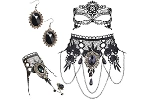 GAROMIA Collier Ras du Cou Gothique Noir Steampunk - Costume de Vampire - Bracelet, Boucles d'Oreilles, Masque pour les Yeux - Accessoires Rétro pour Femme