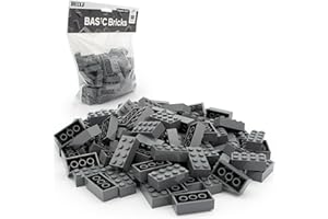 BRICK FLIP Lego klocki szare 2 x 4 Classic, 100 sztuk – pojedyncze szare klocki w dużym opakowaniu, do Lego Grey Plate i pudełka, zestaw dla początkujących | Basic Bricks (3001) (ciemnoszare)