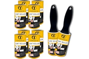 AITODOS TA AiTodos® 600 Hojas Rodillo Quitapelusas, 10 Rollos + 2 Mangos para Eliminar Pelos de Ropa, Sofás, Pelos de Gato, Pelos de Perro y Alfombras (60 Hojas/Rollo) Rodillo Quitapelos Mascotas