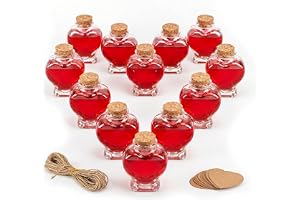 Relaxdays glasflaskor 12-pack, hjärtformade 90 ml, med kork, transparenta
