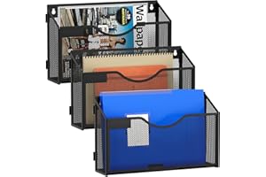 EasyPAG 3 Pocket Landscape Assemble A4 Mesh Wall Organiser Hanging Wall Mounted File Holder Mail Organiser Magazine Document Storage,Pack of 3,Black
