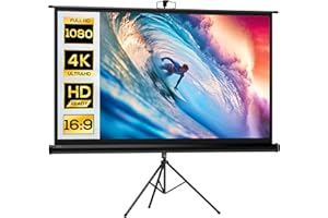 HOMCOM Telo Proiettore da 84 Pollici 4K HD Formato 16:9 con Treppiede Pieghevole e Altezza Regolabile, Schermo Proiettore Portatile, Grandangolo di 160 Gradi, per Casa, Home, Cinema, Esterno, Nero