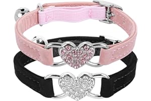 cobee Bling Heart Katzenhalsband mit Glocke, verstellbares Kätzchenhalsband mit Sicherheitsgurt, Strass Haustierhalsband für kleine Katzen und Hunde (Rosa) (Schwarz+Rosa)