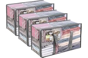 Vieshful 60L 3 Piezas Cajas Almacenaje Ropa Organizador Armario Plegable Bolsas para Guardar Ropa Claro Bolsas Almacenaje Ropa Plastico para Mantas, Edredones