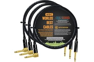 WORLDS BEST CABLES 3 Units - 1.5 Meter - Van Damme Pro Grade Classic XKE - Premium Ultra-Flexible Multi-Shielded Guitar Instrument Effects Patch Cable w/Eminence Straight & Angled Gold 6.35mm TS Plugs & Staggered Boots