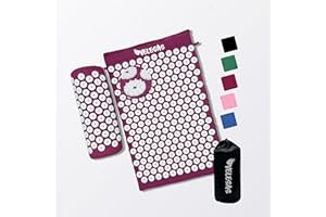 Velesas® Akupressurmatte mit Kissen und Tragetasche | Massagematte zur Entspannung und Schmerzlinderung für Füße, Rücken, Nacken | Akupunkturmatte | Stachelmatte | Nagelmatte (Lila, 3-teilig)