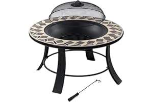 BBQ-Toro Brasero avec Couvercle | Ø 75 cm | Bol à feu avec Protection Contre Les étincelles et tisonnier | Braseros pour Le Jardin, brasero extérieur, brasero Aspect Pierre