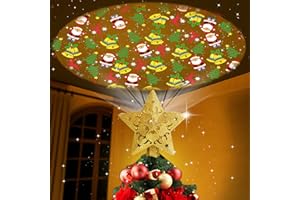 Ubrvhrt Adorno Copa del Árbol de Navidad, Estrella Brillante para la Parte Superior del Árbol con Proyector LED Giratorio Incorporado, Estrella Puntas del Árbol de Navidad, Copa del Abeto del Árbol