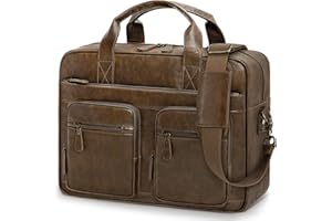 RAINSMORE Messenger Bags for Men Vintage Briefcase PU Leather Laptop Bag 15.6 Inch Satchel Bag for Work Business Office College Trip School Black/Brown/Dark Brown